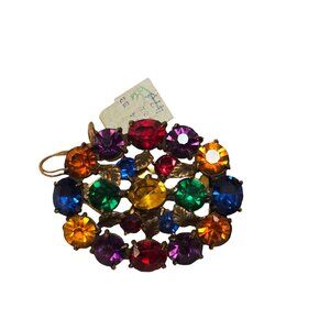 Vintage L. Bamberger & Co Dark Gold Brass Multi Color Scarf Clip